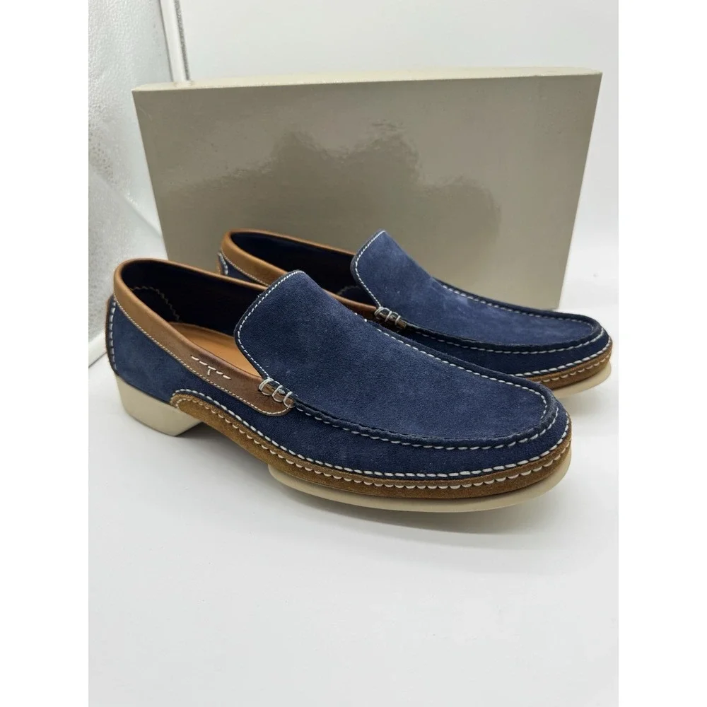 A.Testoni‎ Blue Suede Slip On Loafers Men Size 7 Made In Italy